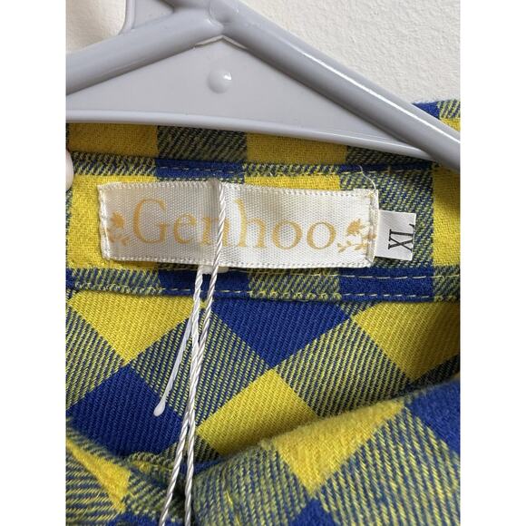 Genhoo Women’s Blue Yellow Plaid Flannel Button Front Shirt Long Sleeve Size XL - Picture 4 of 7